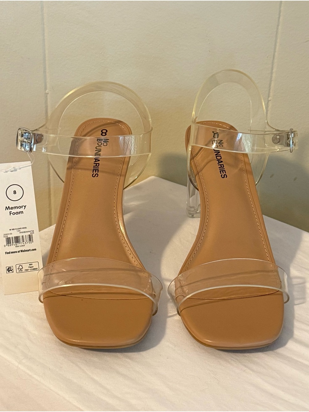 No Boundaries Clear Strap Tan Block Heel Sandals - Women's (8)